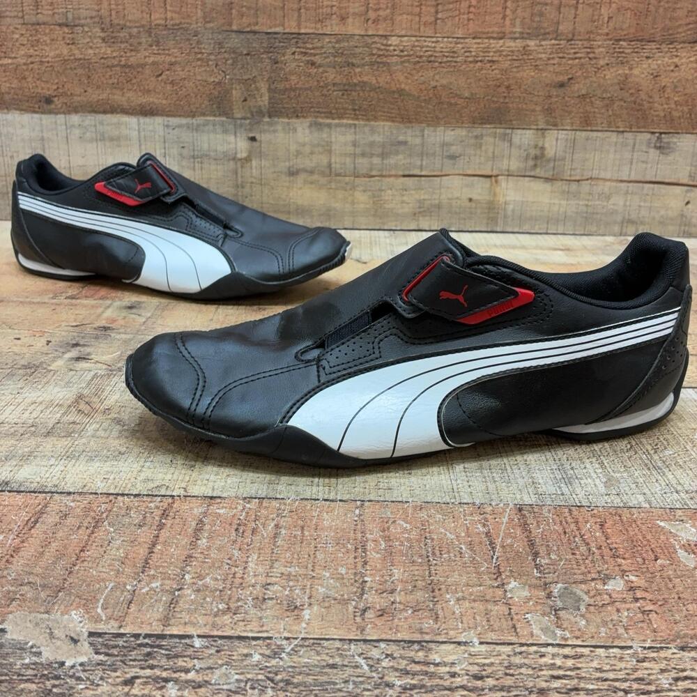 Puma Shoes Mens Size 10.5 44 Black Leather Hook & Loop Casual Sneaker 185999-02